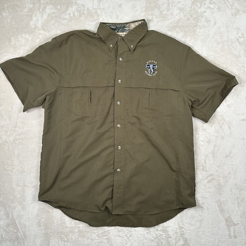 Dallas Safari Club Vented Fishing Shirt Button Down Brown Men's Size M Elephant